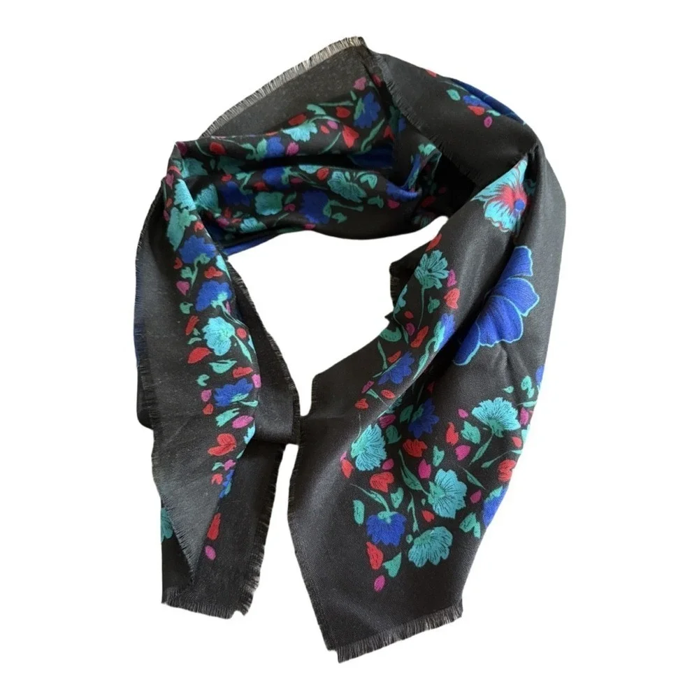 Vintage Blue Floral Daisy Square Neck Scarf Handbag Handle Wrap Bold Retro